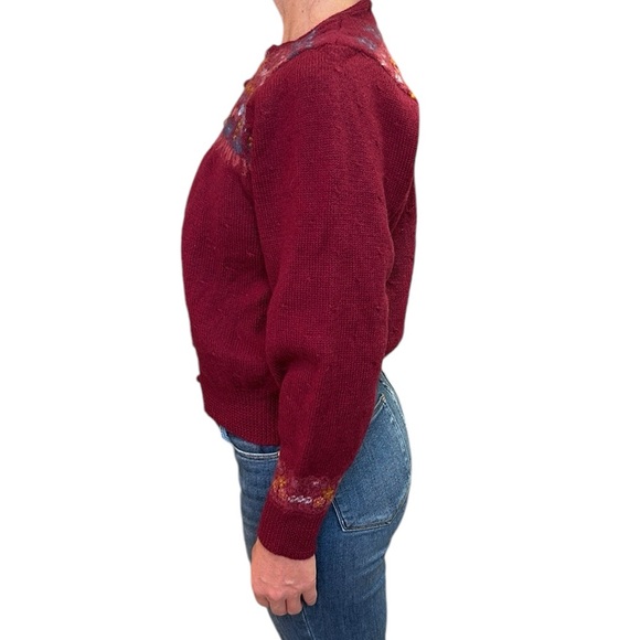 Vintage Susan Bristol Pure Wool Hand Embroidered Sweater Cardigan Burgundy L - Picture 4 of 17